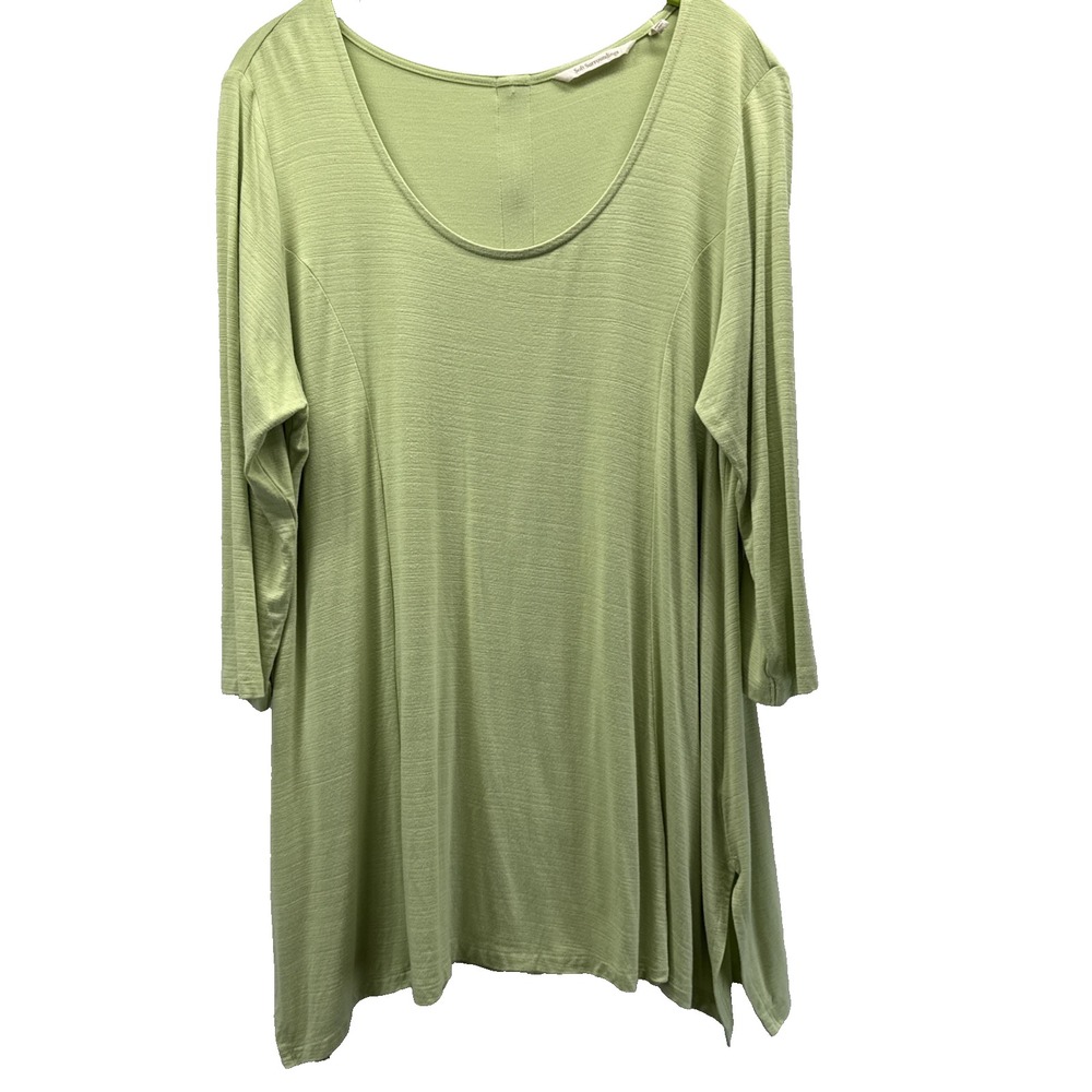 Soft Surroundings Womens Tunic Top Sz Large Green Scoop Neck 3/4 Sleeve Pullover
